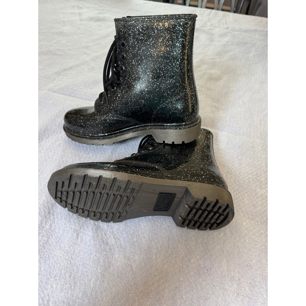 Circus by Sam Edelman Womens Black Glitter Jelly Combat Rain Boots Size 8